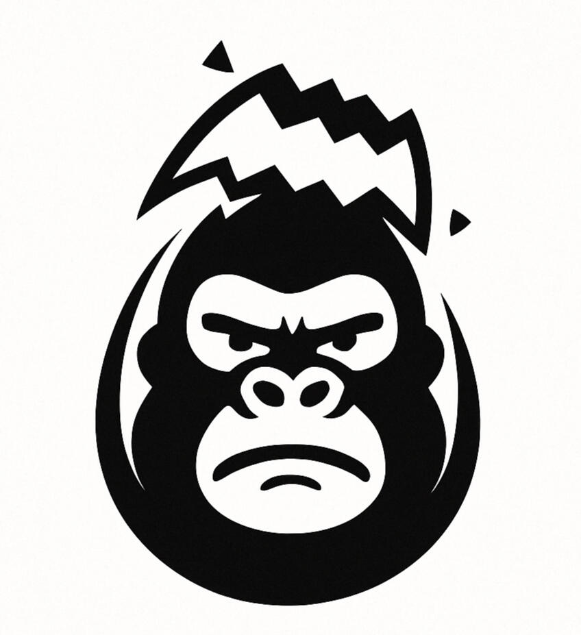 Gorilla Egg Creative A determined gorilla cracking open an egg with its head.